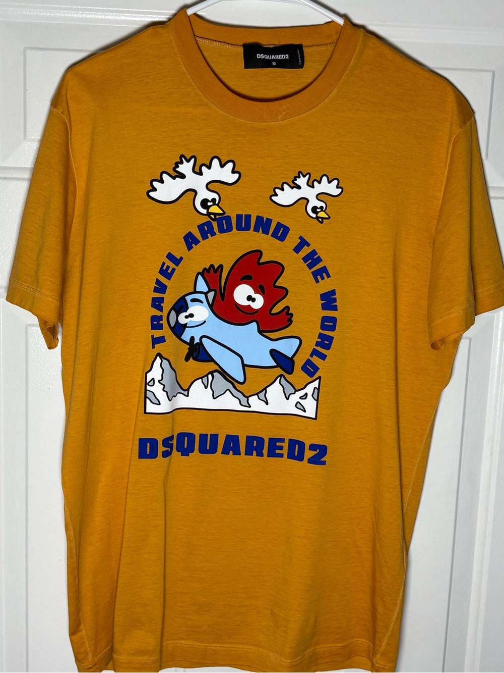 DSQUARED2 Mustard Short Sleeve Tee with Blue & Red Graphic